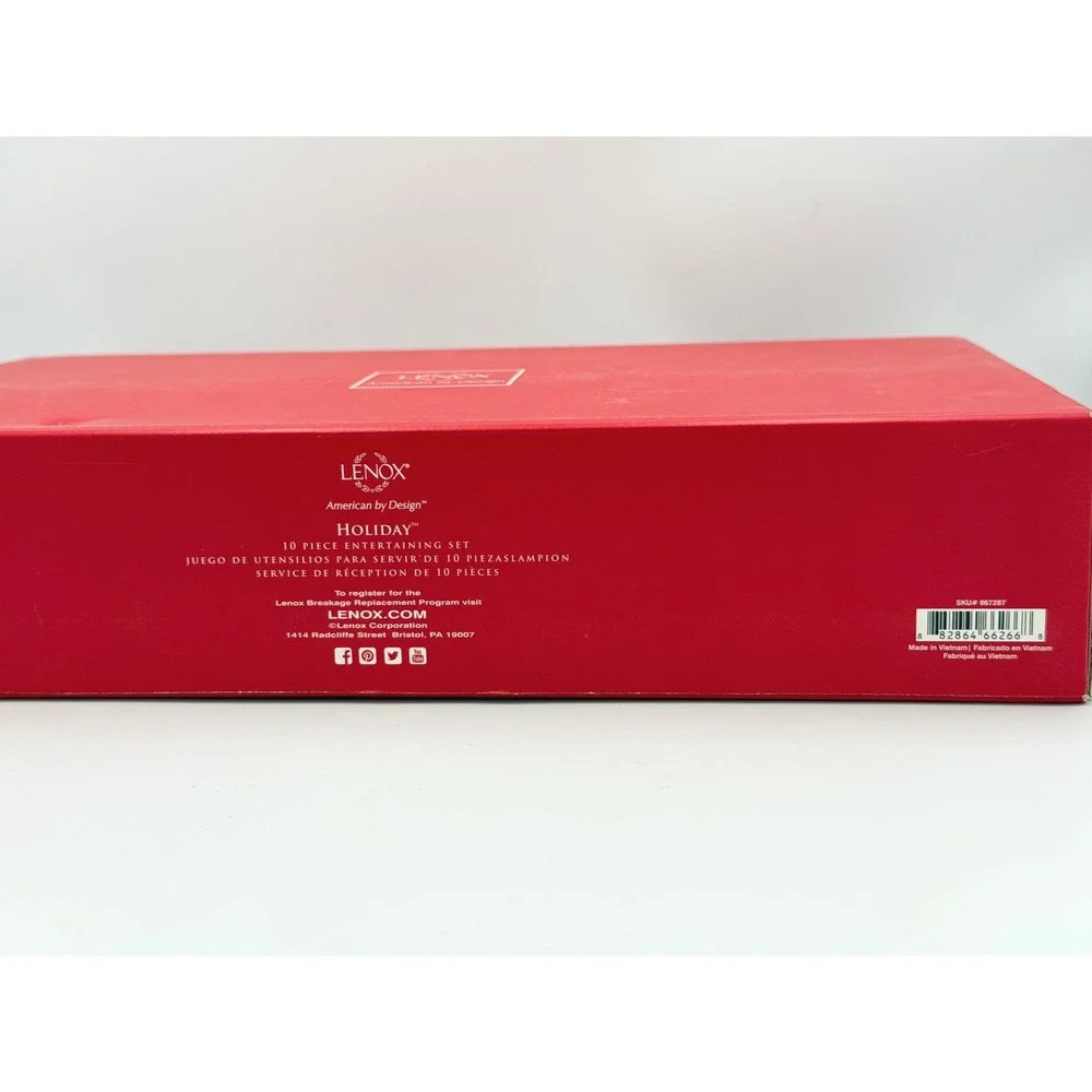 Lenox Holiday 10 Pc Serving Set 18/10 Stainless Holly Berry Utensils